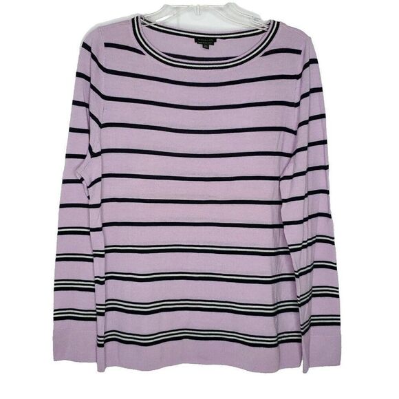 Talbots Merino Wool Sweater XL Striped Lilac Purple Navy Blue Coastal Pull Over - Picture 1 of 5